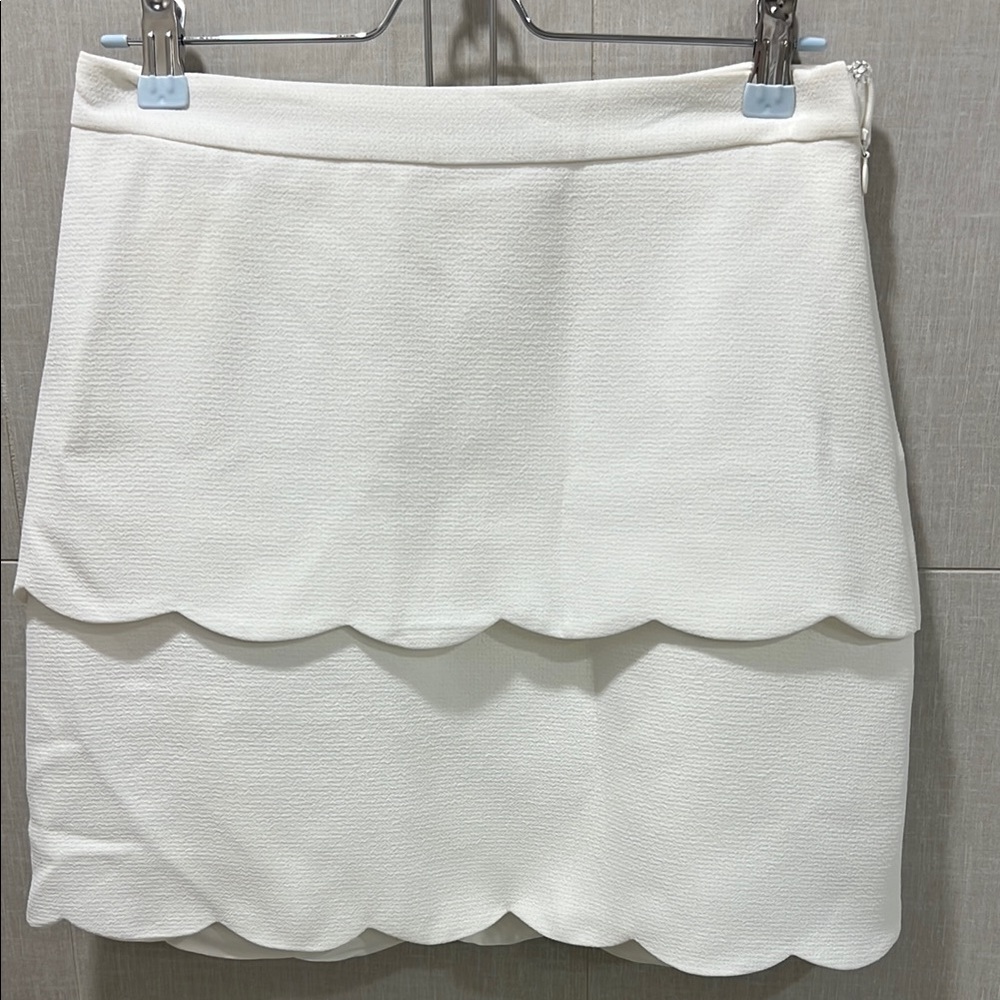 Club Monaco White Tiered Scalloped  Mini Skirt